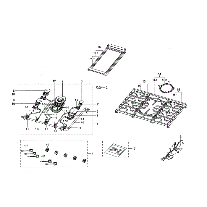 Cooktop Diagram and Parts List for NA30N7755TG AA-00 Samsung Cooktop