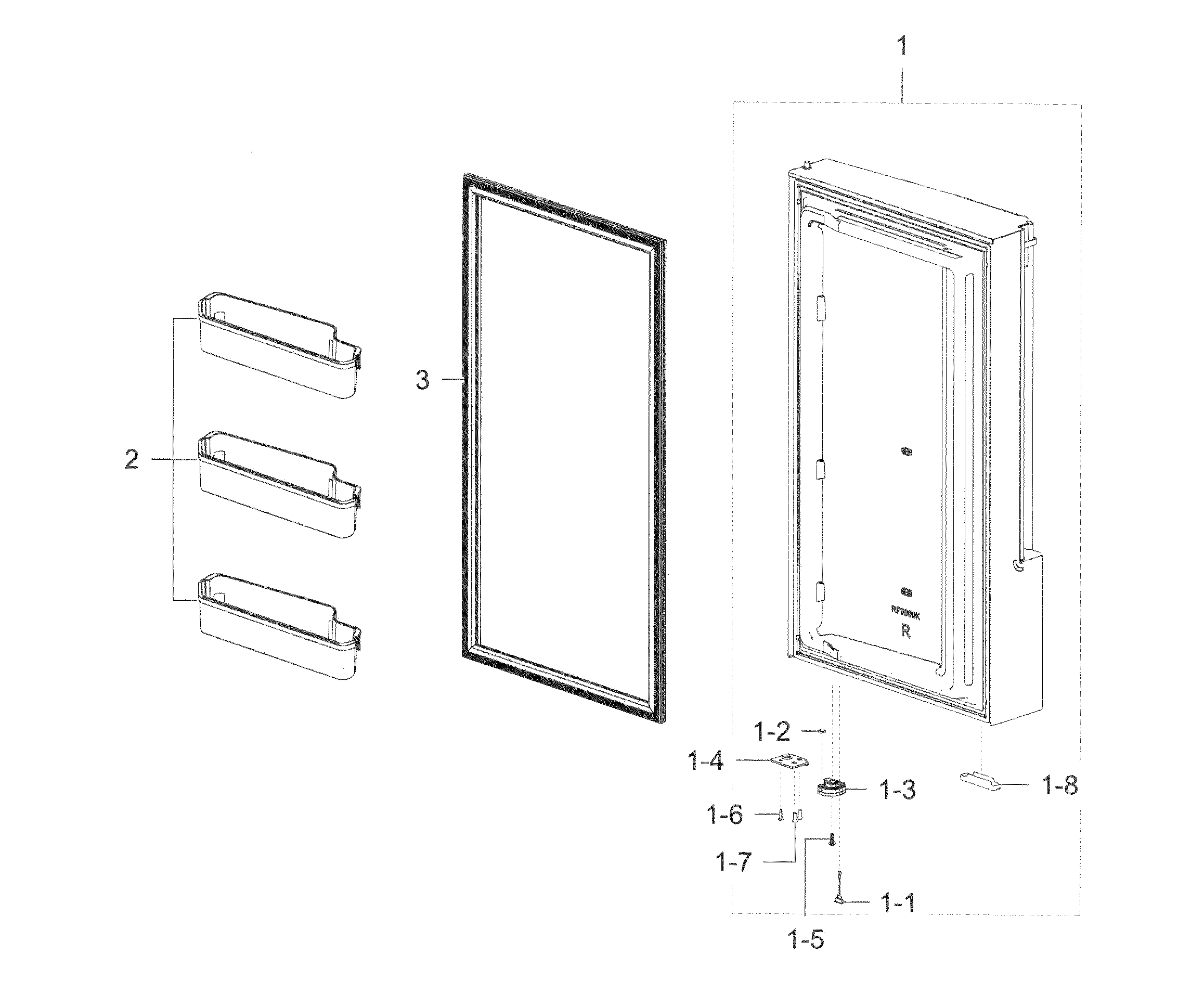 Freezer Door R Diagram and Parts List for RF28K9070SG AA-0000 Samsung Refrigerator