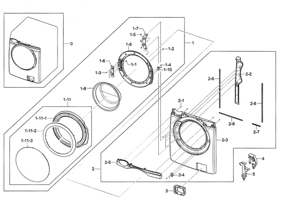 Front Frame And Door Diagram and Parts List for WF407ANW XAA-00 Samsung Washer