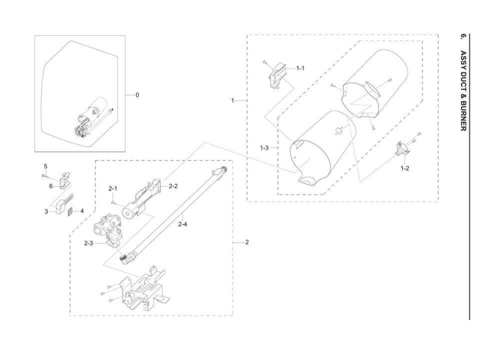 Duct And Burner Assembly Diagram and Parts List for DVG45R6100P A3-00 Samsung Dryer