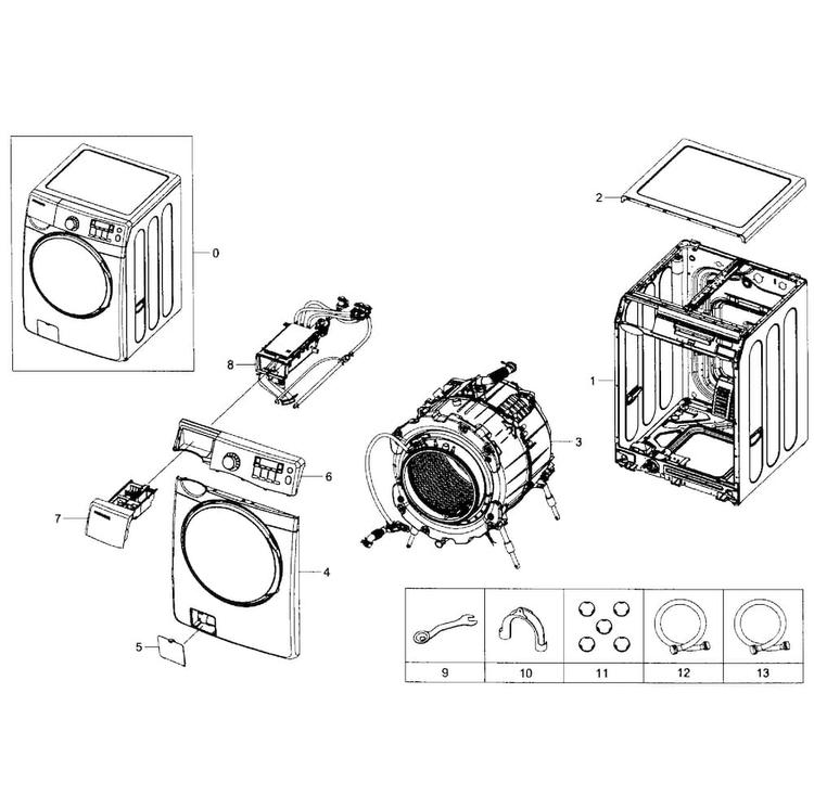 Main Assy Diagram and Parts List for WF405ATPASU AA-0001 Samsung Washer