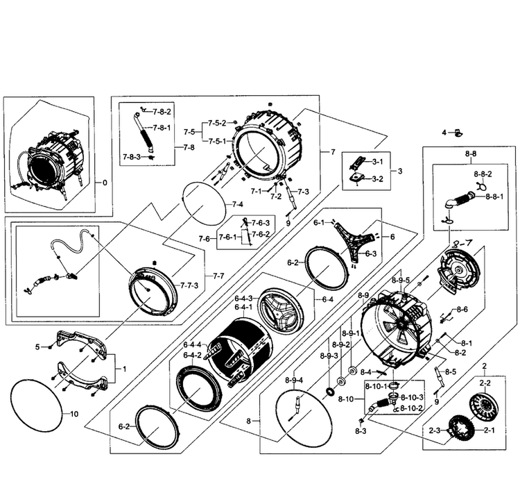 Drum Assy Diagram and Parts List for WF501ANW XAA-0002 Samsung Washer