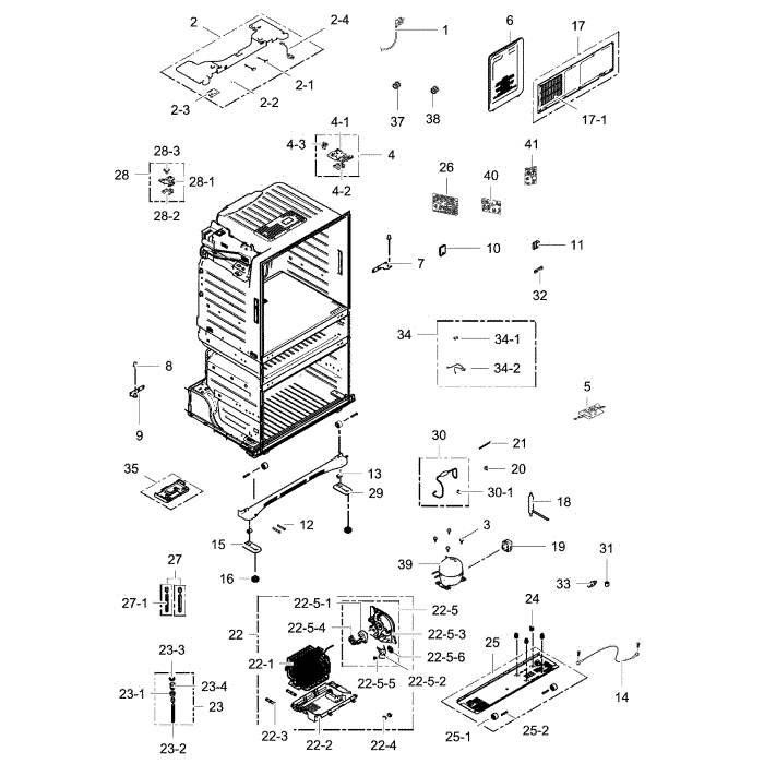 Cabinet Assembly Diagram and Parts List for RF25HMEDBSR AA-00 Samsung Refrigerator