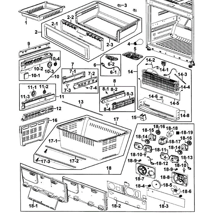 Freezer Diagram and Parts List for RF267AARS XAA-00 Samsung Refrigerator