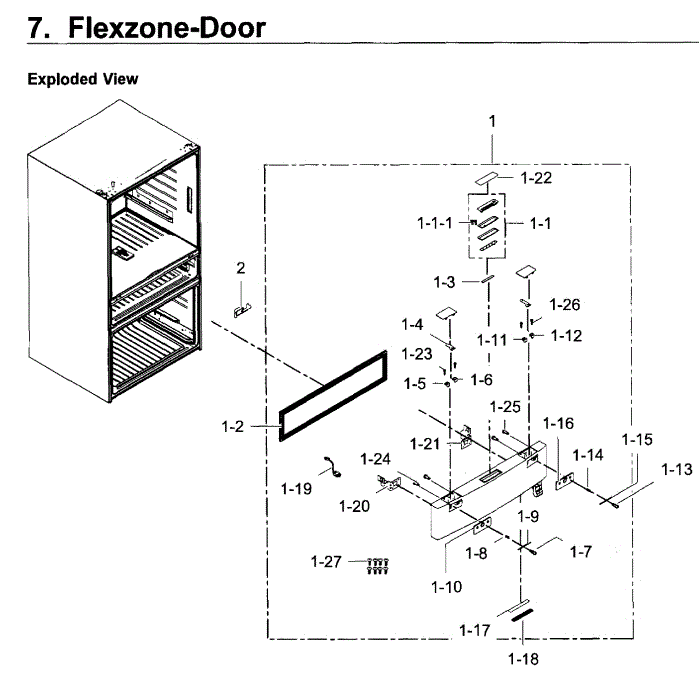 Flexzone Diagram and Parts List for RF22KREDBSG AA-04 Samsung Refrigerator