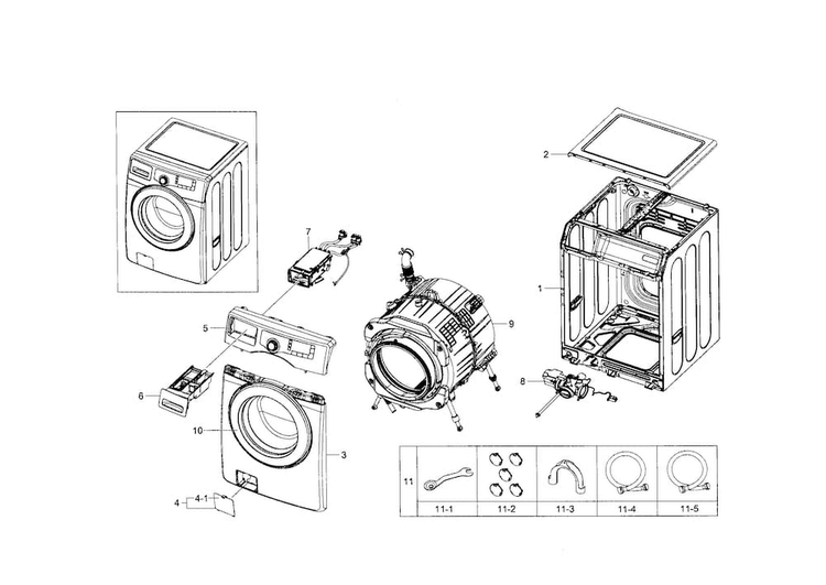 Main Assy Diagram and Parts List for WF210ANW XAA-0002 Samsung Washer