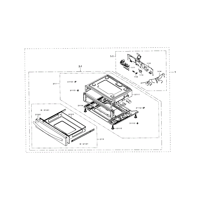 Drawer Diagram and Parts List for NX583G0VBBB AA-01 Samsung Range