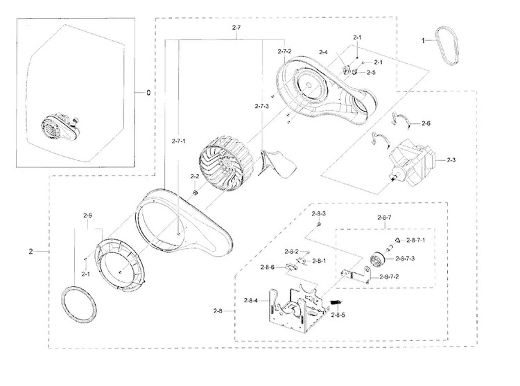 Motor Duct Diagram and Parts List for DV45H6300EW A3-0000 Samsung Dryer