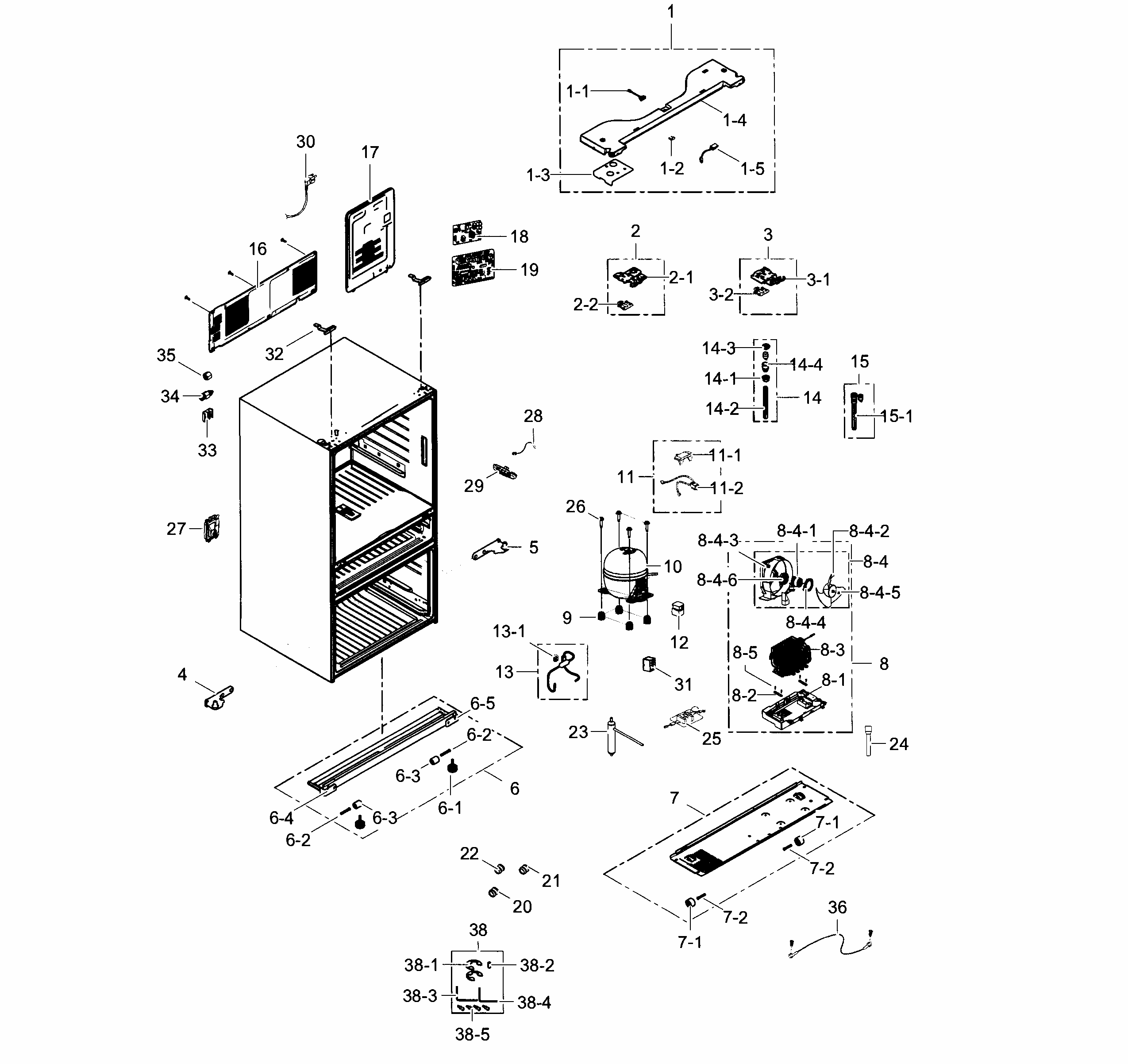 Cabinet Diagram and Parts List for RF31FMEDBSR AA-0003 Samsung Refrigerator