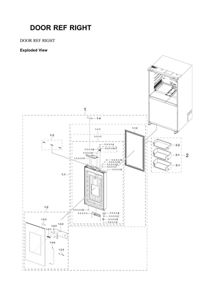 Right Refrigerator Door Parts Diagram and Parts List for RF29BB8900AW AA-00 Samsung Refrigerator