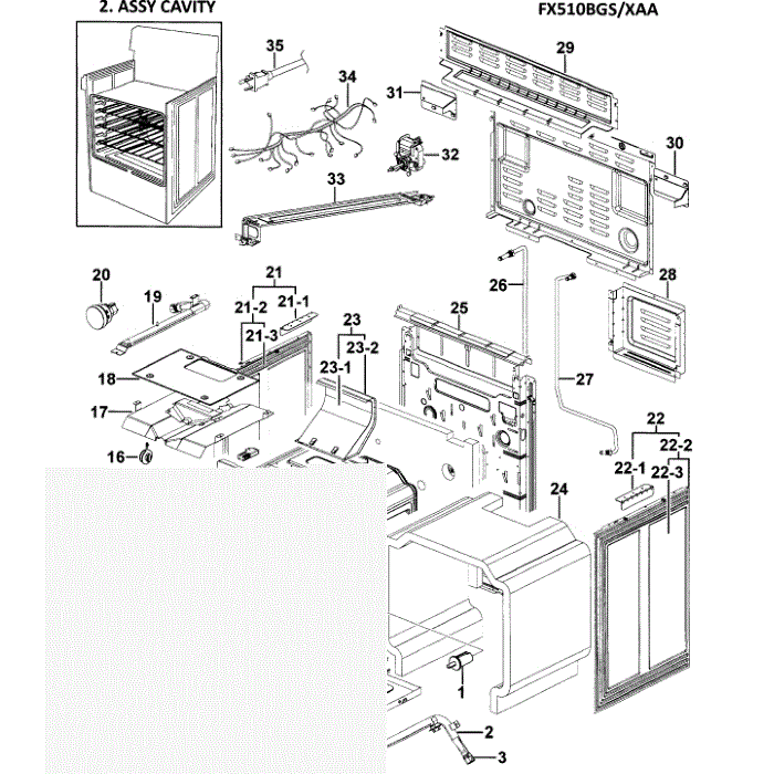 Cavity Diagram and Parts List for FX510BGS XAA-00 Samsung Range