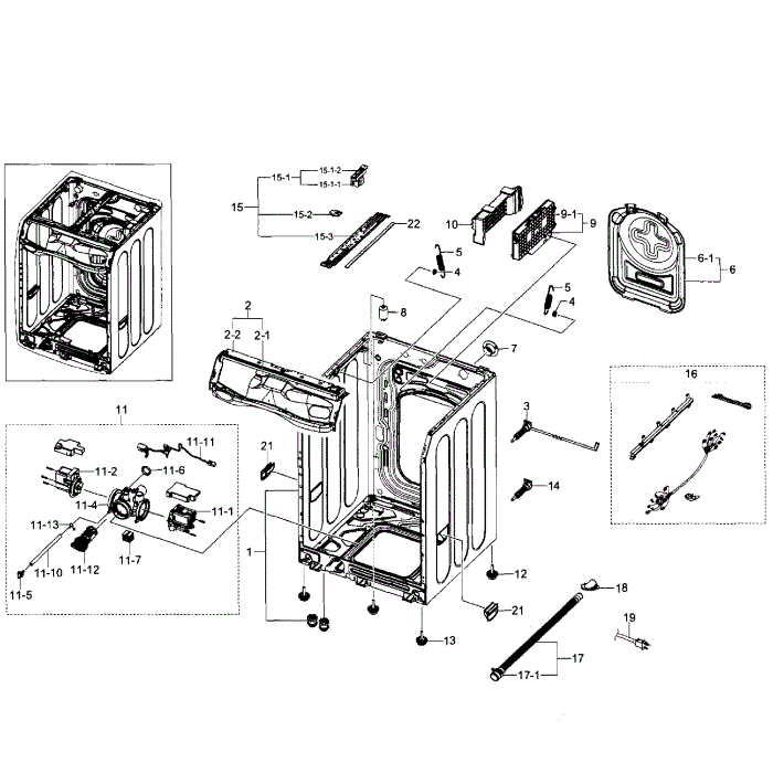 Frame Diagram and Parts List for WF520ABW XAA-07 Samsung Washer
