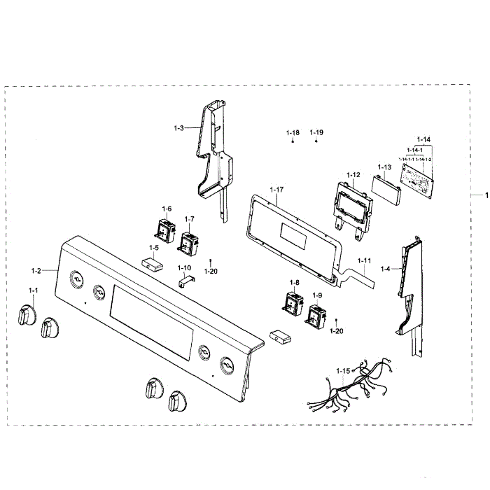 Control Panel Diagram and Parts List for NE59J7750WS AA-01 Samsung Range