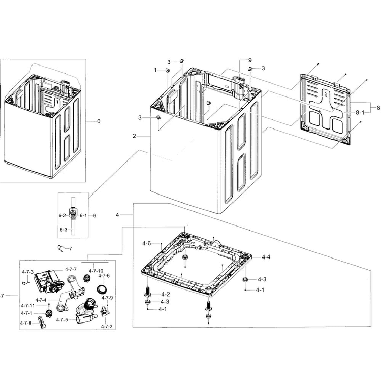 Cabinet Section Diagram and Parts List for WA456DRHDSU AA-0005 Samsung Washer