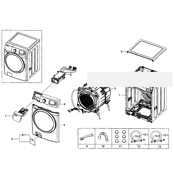 Main Assembly Diagram and Parts List for WF511ABW XAA-04 Samsung Washer