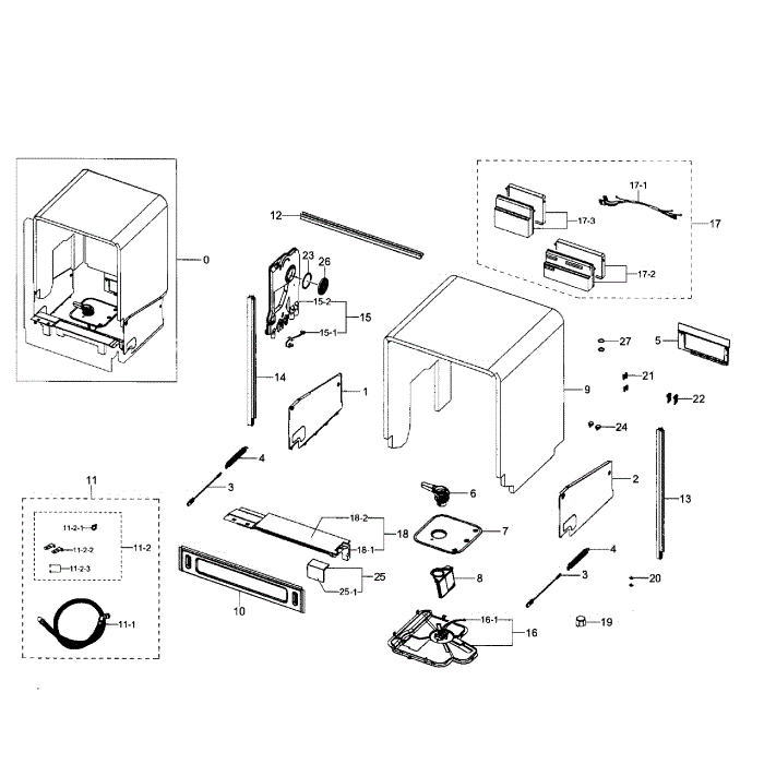 Cabinet Diagram and Parts List for DW80J7550UW AA-01 Samsung Dishwasher