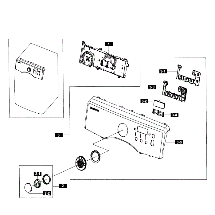 Control Panel Diagram and Parts List for DV365ETBGWR A3-01 Samsung Dryer