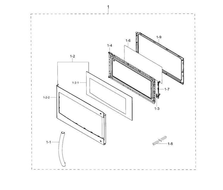 Door Diagram and Parts List for ME16H702SES AA-0001 Samsung Microwave