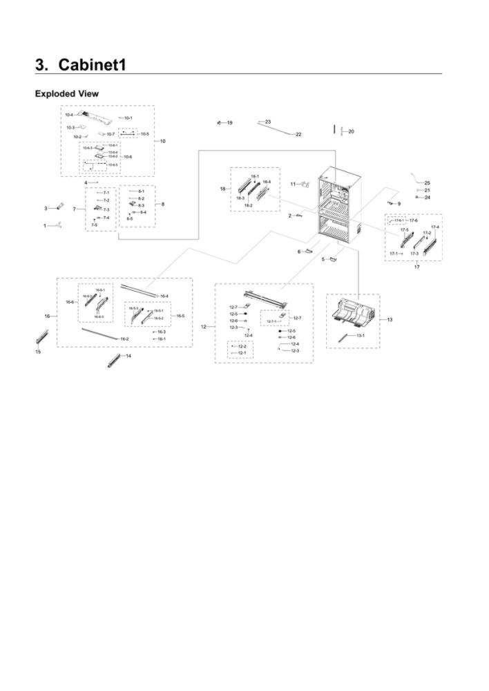 Cabinet 1 Diagram and Parts List for RF22NPEDBSR AA-03 Samsung Refrigerator