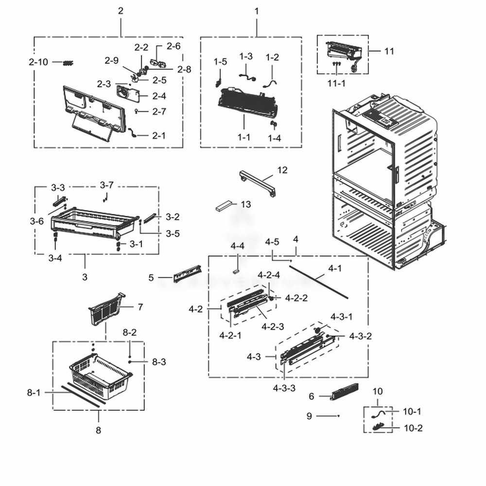 Freezer Diagram and Parts List for RF28JBEDBSR (AA)(0007) Samsung Refrigerator