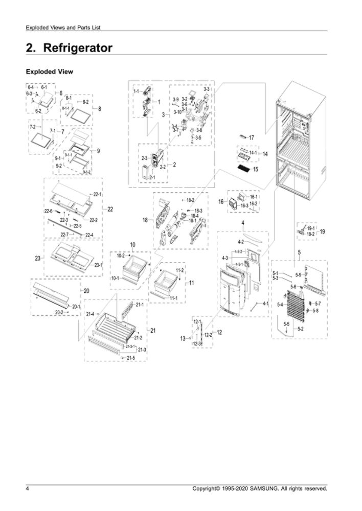 Refrigerator Diagram and Parts List for RF23R6201SG AA-51 Samsung Refrigerator