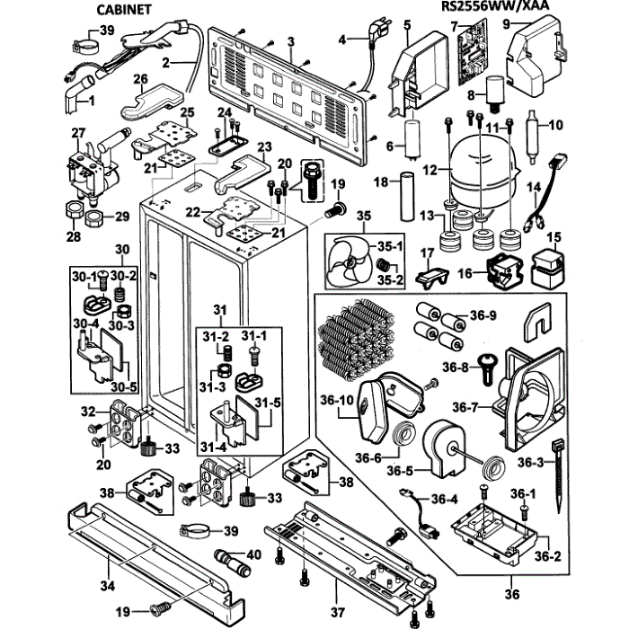 Pump Assembly Diagram and Parts List for RS2556WW XAA-00 Samsung Refrigerator