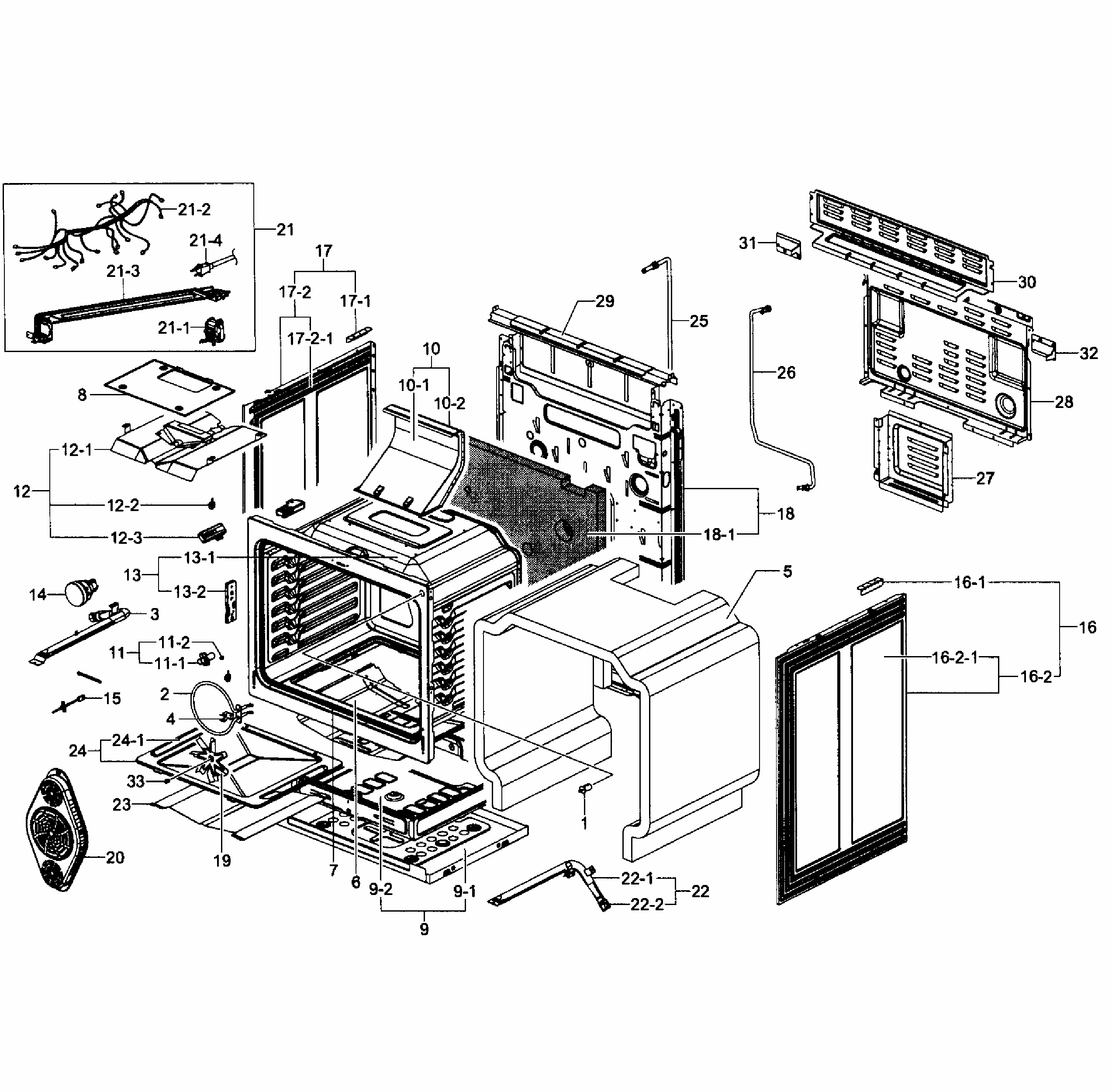 Cavity Assy Diagram and Parts List for FX710BGS XAA-0001 Samsung Range