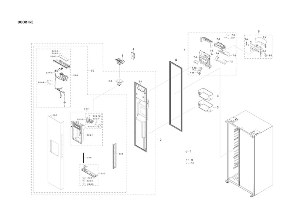 Freezer Door Parts Diagram and Parts List for RS22T5561SR AA-00 Samsung Refrigerator
