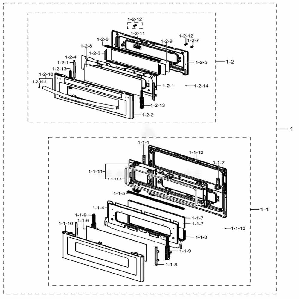 Assembly Door Diagram and Parts List for NX58K9850SS (AA)(0003) Samsung Range