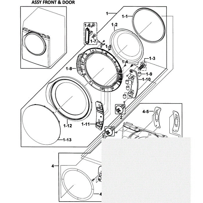 Door Assembly Diagram and Parts List for DV350AGR XAA-00 Samsung Dryer