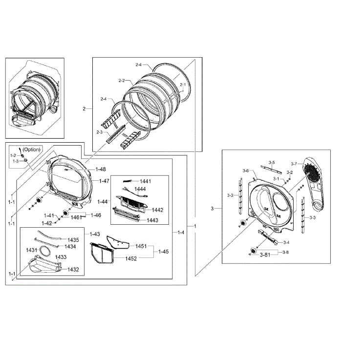 Drum Diagram and Parts List for DV422EWHDWR AA-00 Samsung Dryer