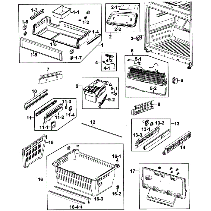 Freezer Diagram and Parts List for RFG293HAWP XAA-00 Samsung Refrigerator