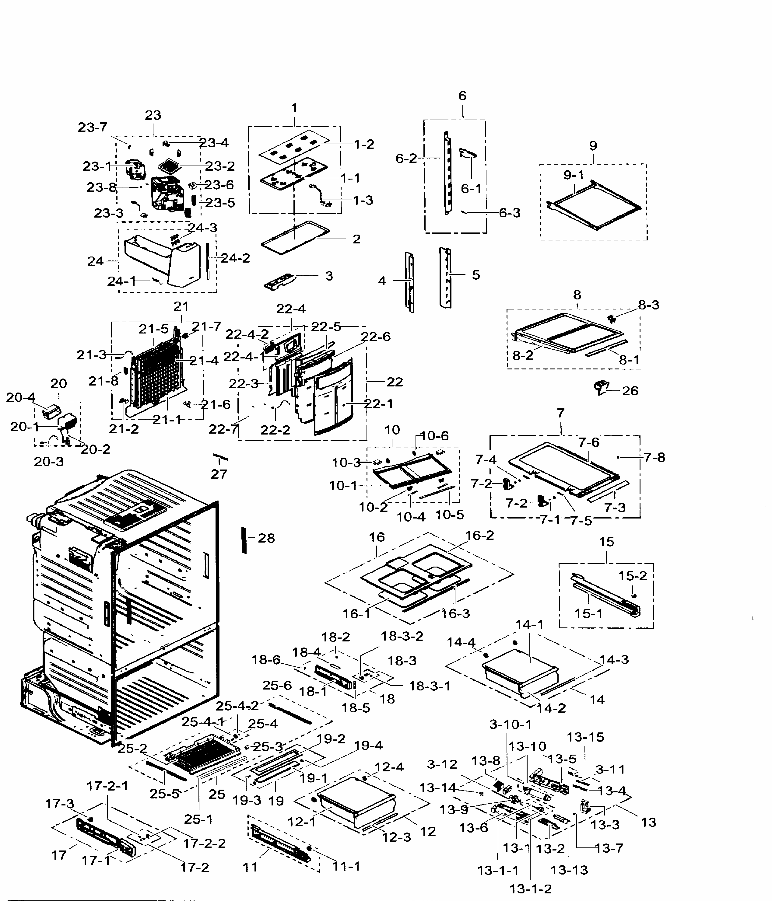 Fridge Diagram and Parts List for RF30HDEDTSR AA-0008 Samsung Refrigerator