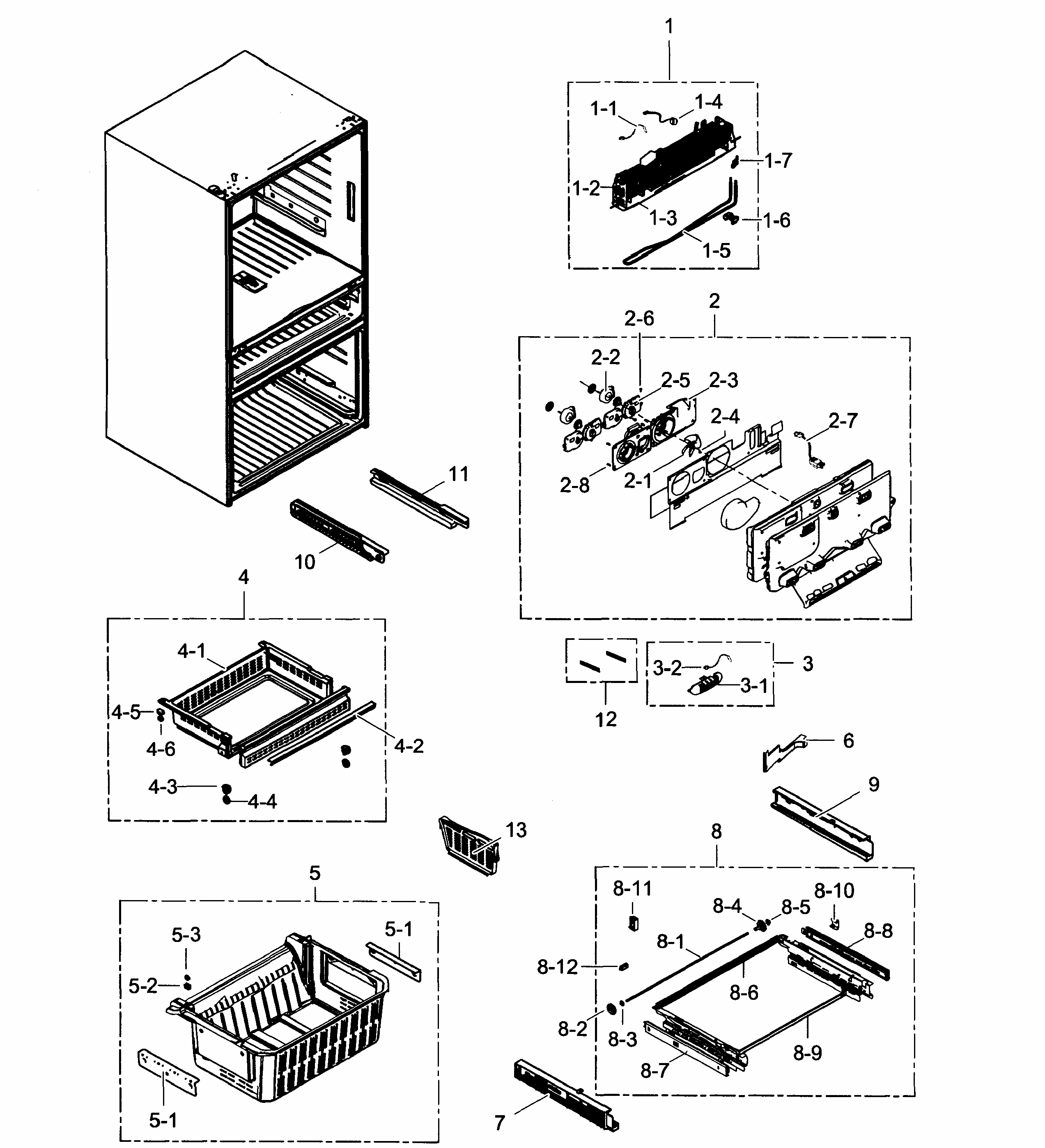 Freezer Diagram and Parts List for RF31FMEDBSR AA-0001 Samsung Refrigerator