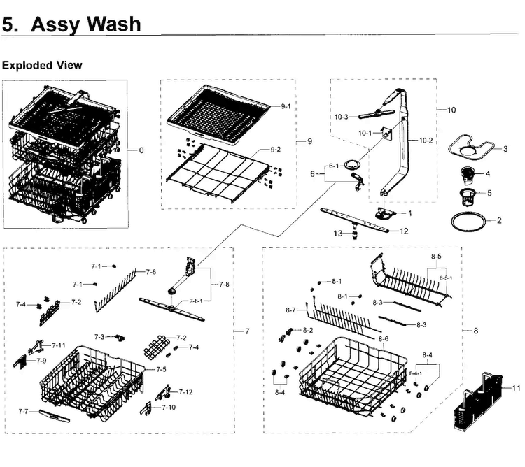 Wash Asy Diagram and Parts List for DW80K7050UG AA-0000 Samsung Dishwasher