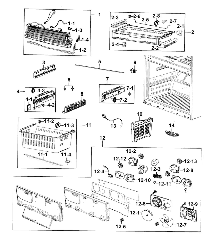 Freezer Diagram and Parts List for RF4287HARS XAA-0000 Samsung Refrigerator