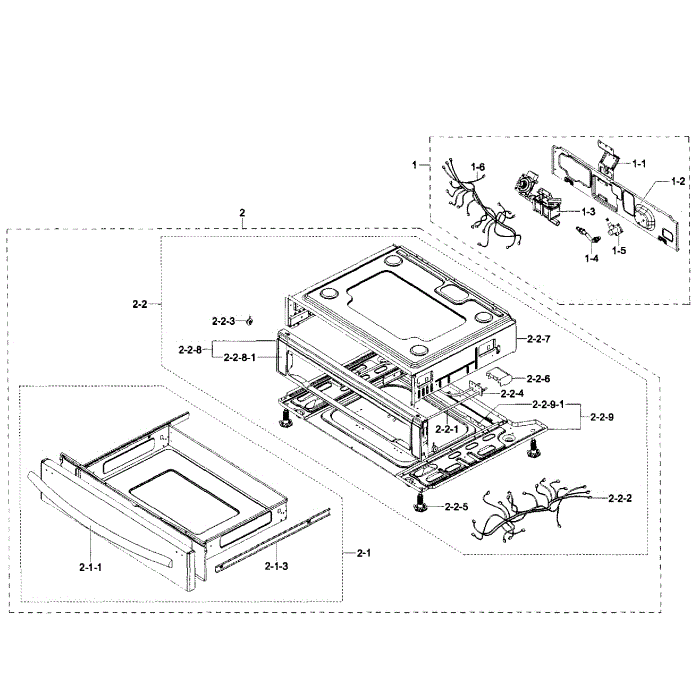 Drawer Diagram and Parts List for NX58H5650WS AA-00 Samsung Range