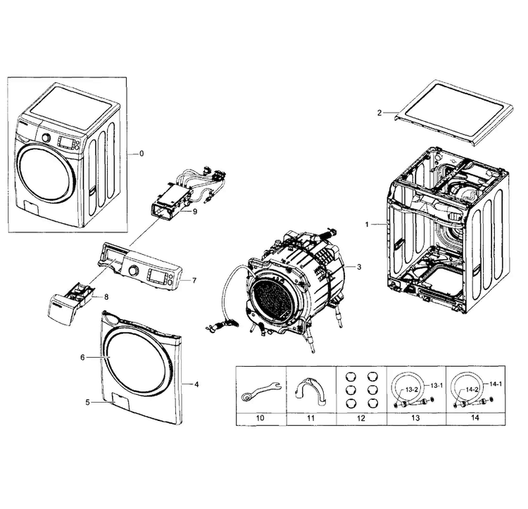 Main Assy Diagram and Parts List for WF455ARGSGR AA-0000 Samsung Washer