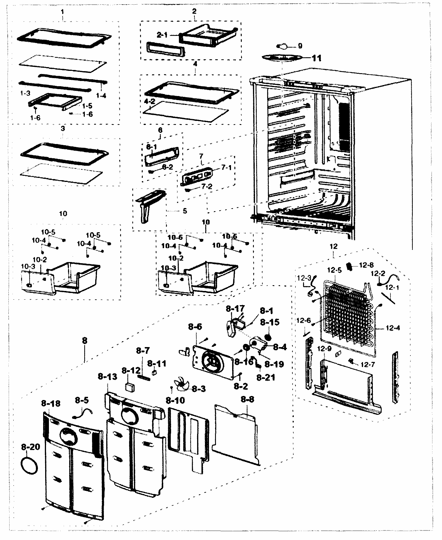 Refrigerator Diagram and Parts List for RF217ABWP XAA-0000 Samsung Refrigerator