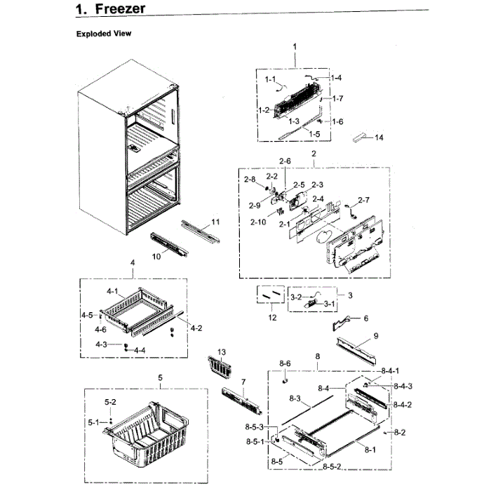 Freezer Diagram and Parts List for RF22KREDBSR AA-04 Samsung Refrigerator