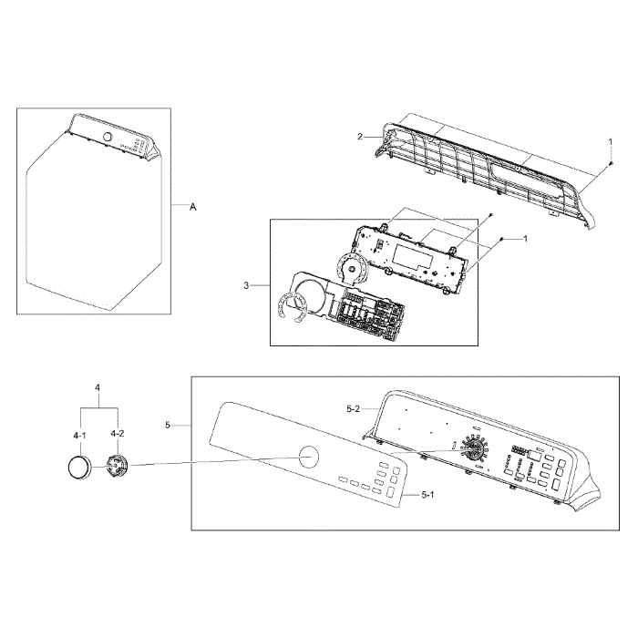 Control Panel Diagram and Parts List for DV422EWHDWR AA-00 Samsung Dryer