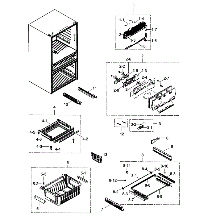 Freezer Diagram and Parts List for RF31FMESBSR AA-00 Samsung Refrigerator
