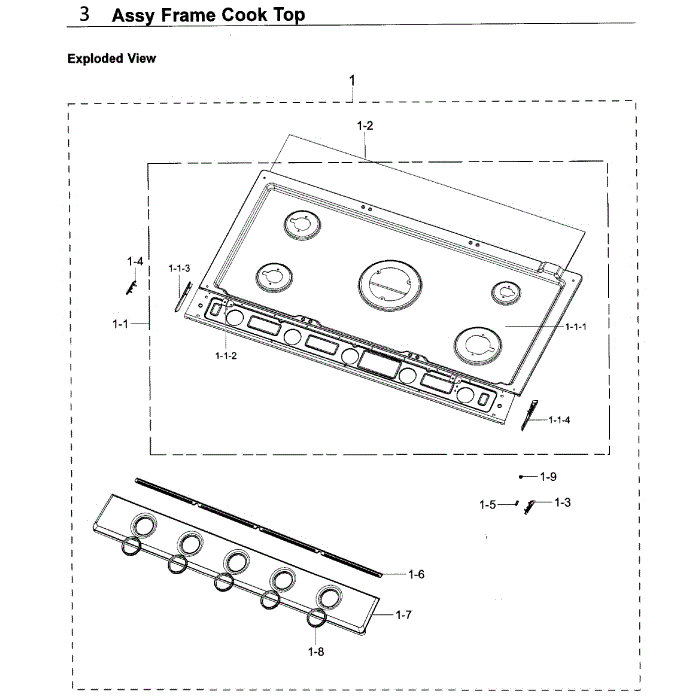 Frame Diagram and Parts List for NA36K7750TS AA-00 Samsung Cooktop