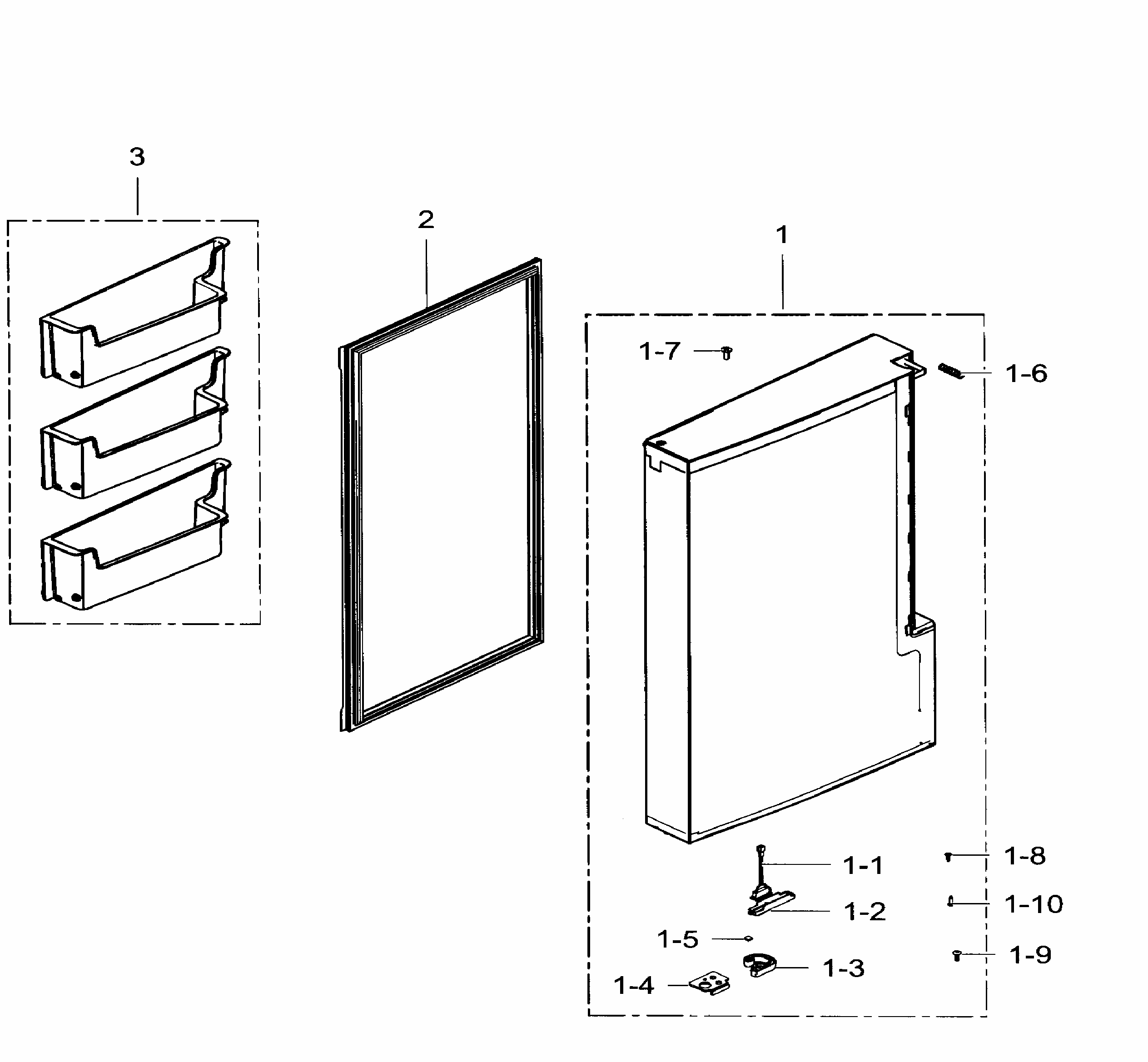 Freezer Door Left Diagram and Parts List for RF34H9960S4 AA-0002 Samsung Refrigerator