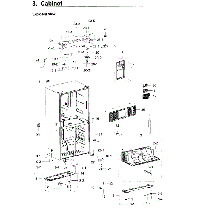 Cabinet Diagram and Parts List for RF22K9381SG AA-02 Samsung Refrigerator