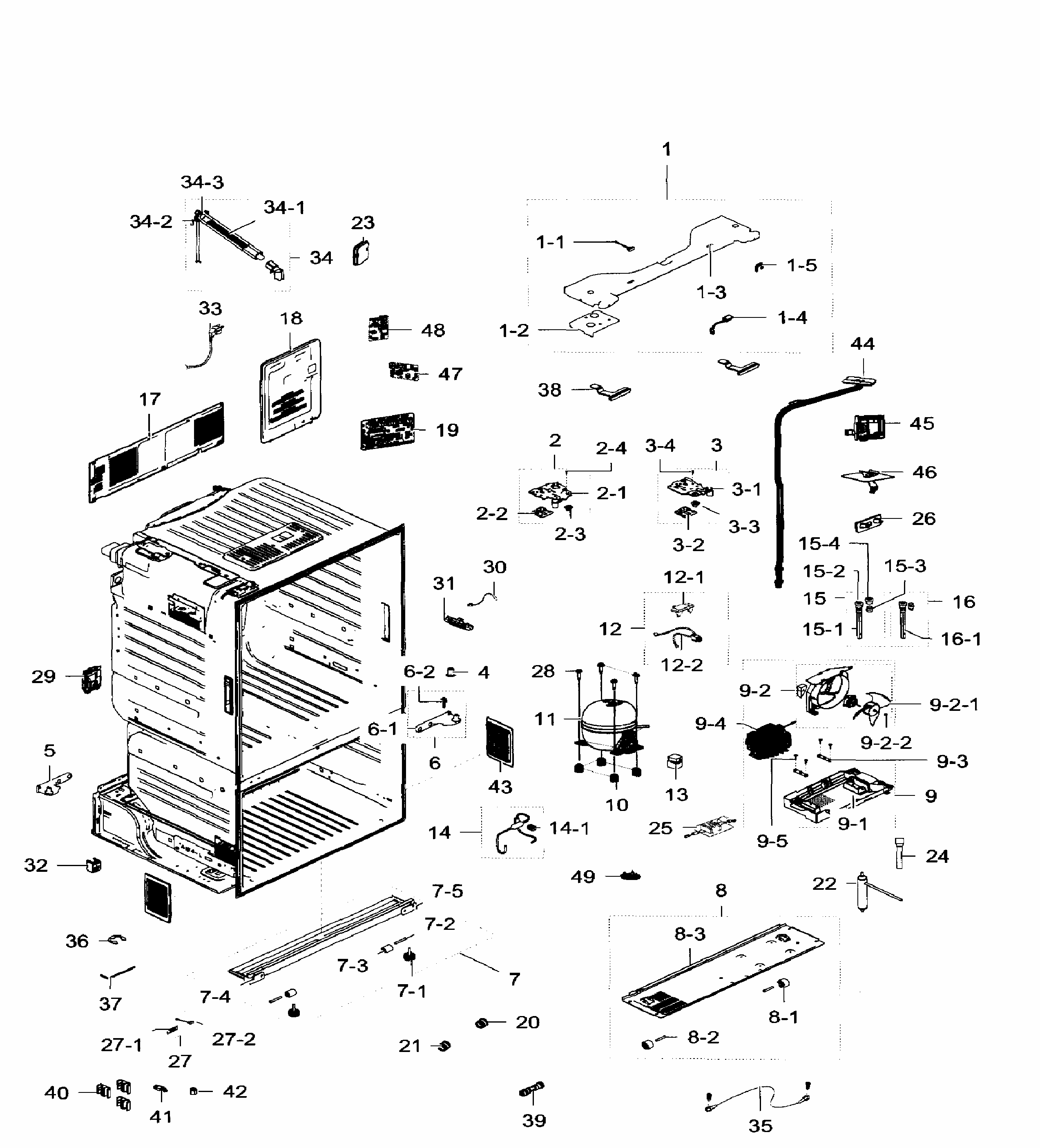 Cabinet Diagram and Parts List for RF28HFEDTSR AA-0004 Samsung Refrigerator