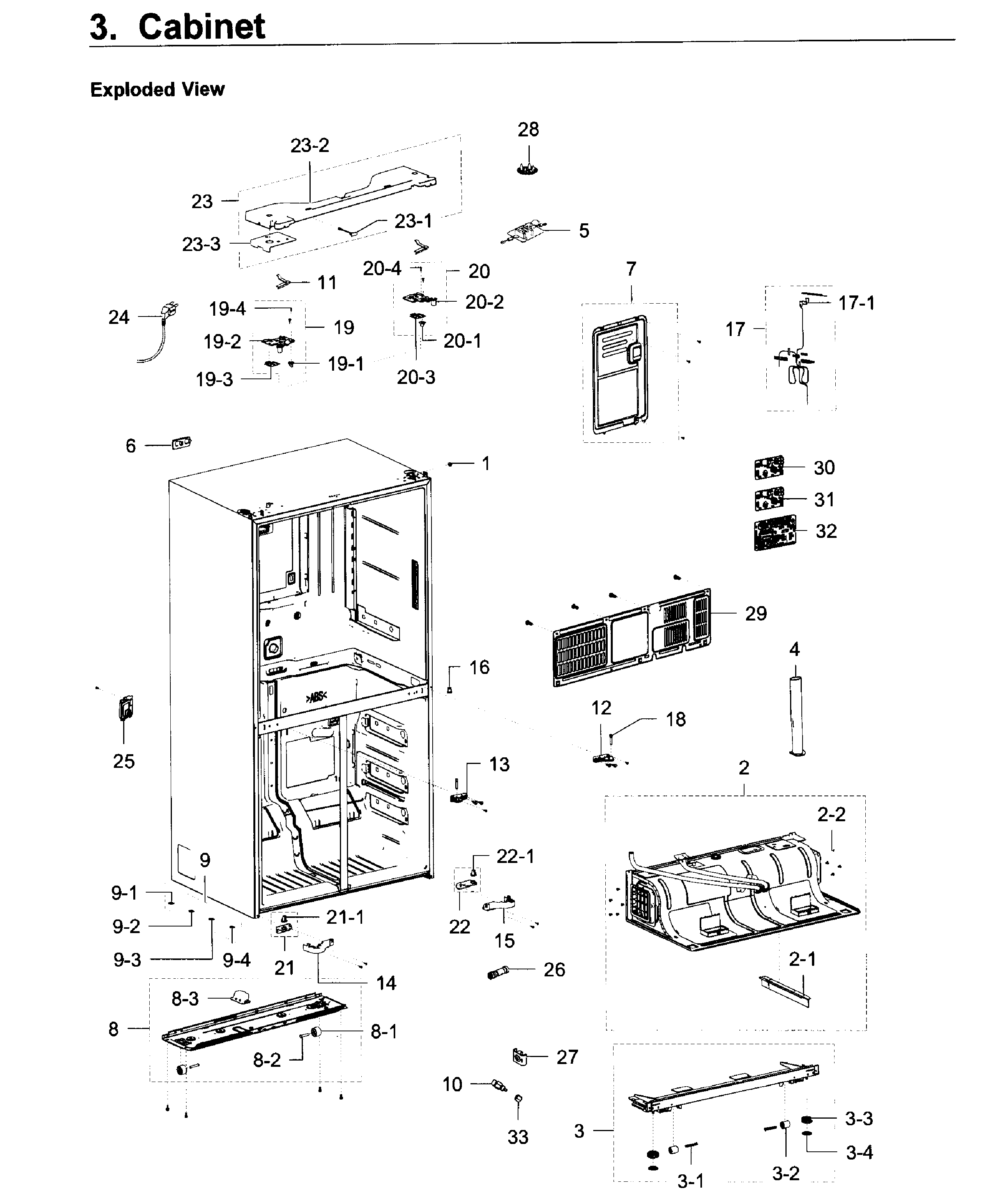 Cabinet Diagram and Parts List for RF23J9011SR AA-0008 Samsung Refrigerator