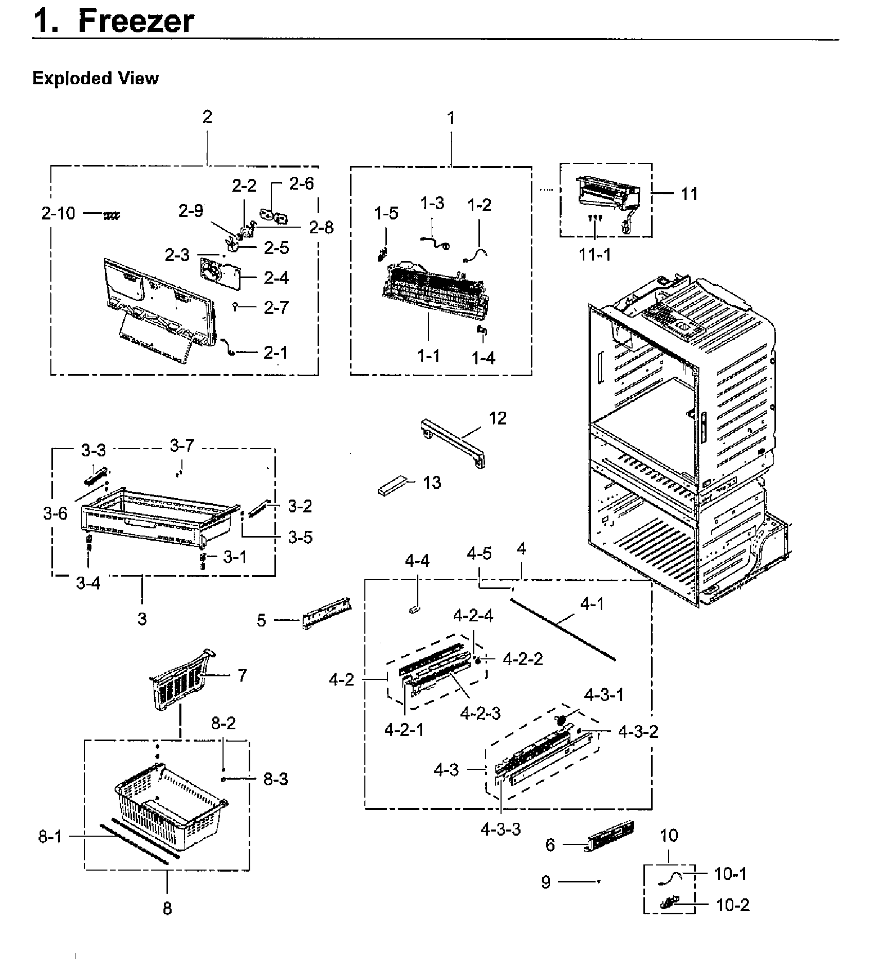 Freezer Diagram and Parts List for RF28HMEDBWW AA-0012 Samsung Refrigerator