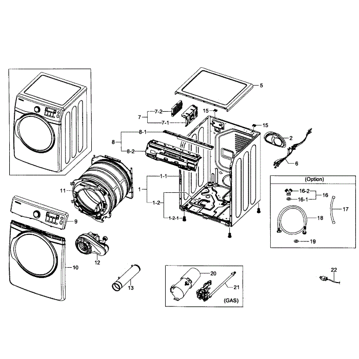 Main Assembly Diagram and Parts List for DV405GTPASU AA-02 Samsung Dryer