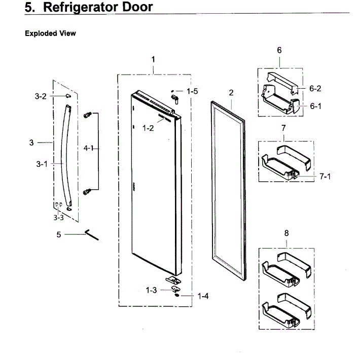 Fridge Door Diagram and Parts List for RS25H5121SR AA-01 Samsung Refrigerator